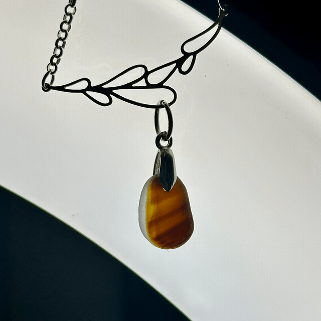 Brown multi seaglass 925 silver necklace 