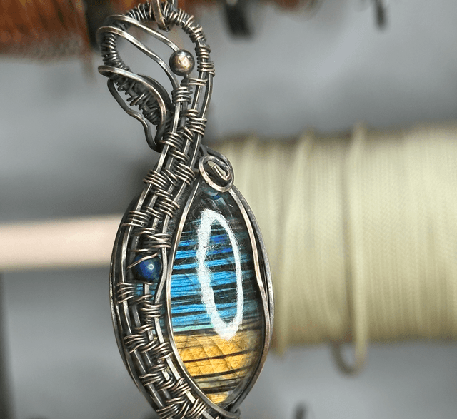Labradorite pure copper wrapped pendant 