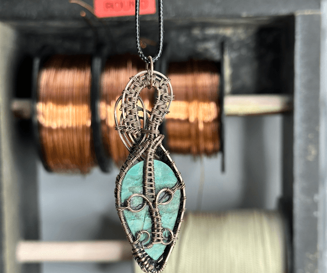 Chrysocolla Malachite pure copper pendant 