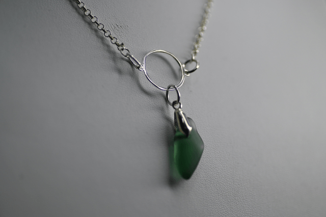 Green seaglass 925 silver necklace 