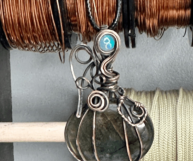 Labradorite pure copper wrapped pendant 