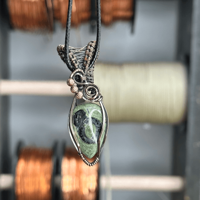 Kambaba Jasper pure copper wire wrapped pendant 