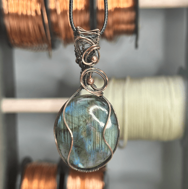 Labradorite pure copper wrapped pendant 