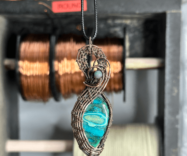 Chrysocolla Malachite pure copper pendant 