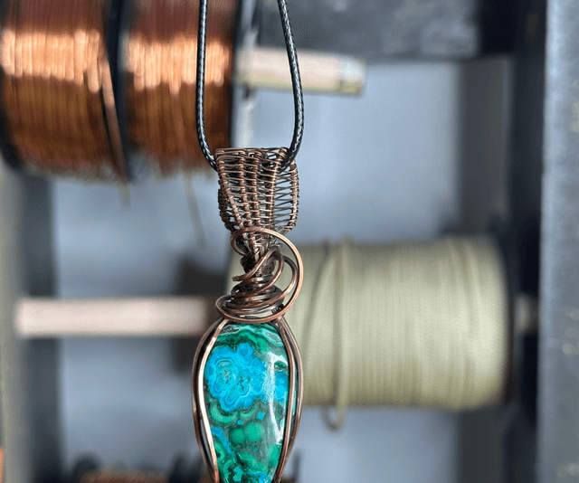 Malachite &amp; Chrysocolla pure copper wrapped pendant 