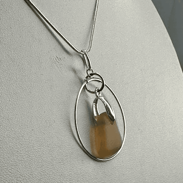 Brown seaglass 925 silver necklace 