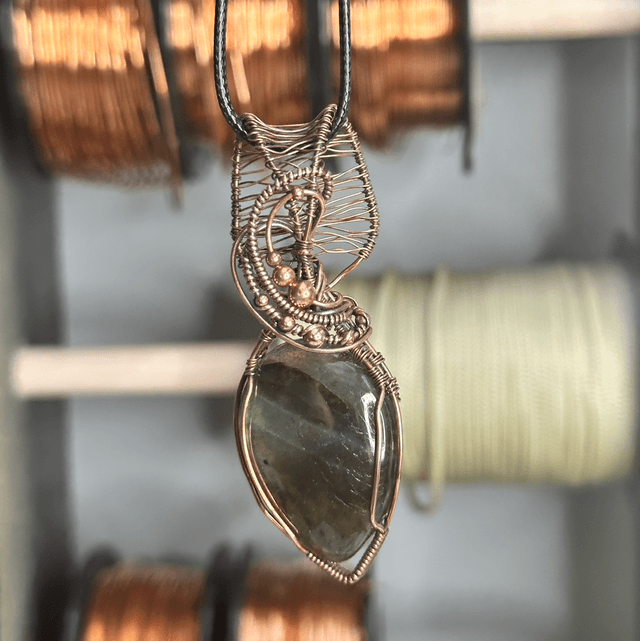 Labradorite pure copper wrapped pendant 