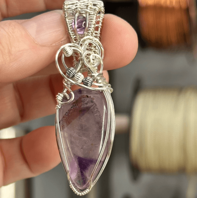 Amethyst Trapiche 925 silver wrapped pendant 