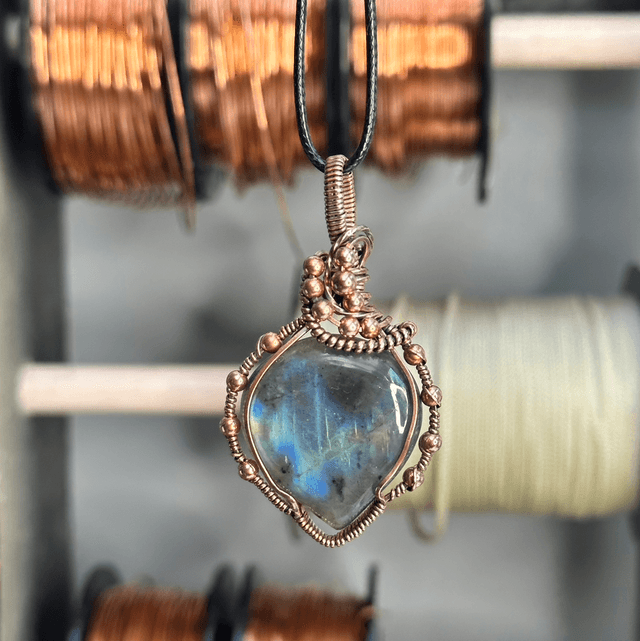 Labradorite pure copper wrapped pendant 
