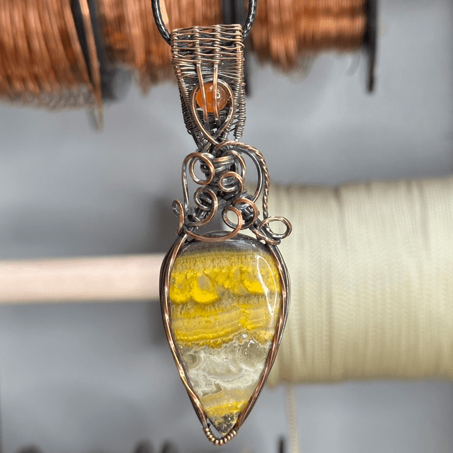 Bumblebee Jasper pure copper wrapped pendant 