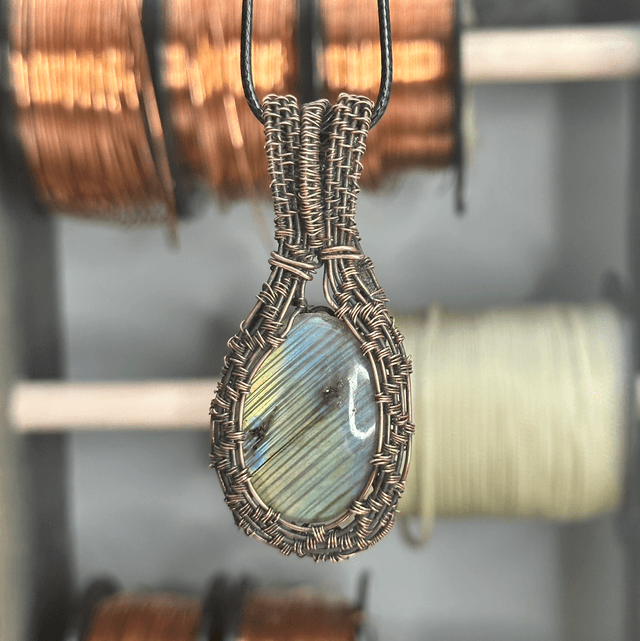 Labradorite pure copper wrapped pendant 