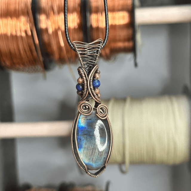 Labradorite pure copper wrapped pendant 