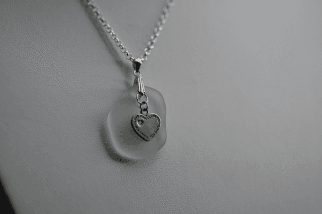 Clear seaglass 925 silver necklace 